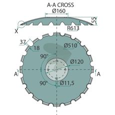 Tallerken 510 X 5, modell 78106756, ideell for bruk i landbruksredskaper.