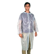 Engangsfrakker i pakning med 50 stykker, beskytter klær ved arbeid.