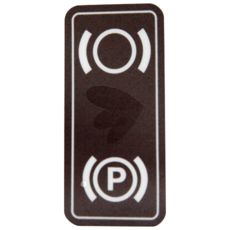 Brun etikett for håndbrems, tydelig informasjon for sikker bruk.