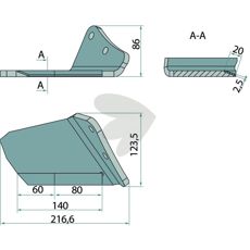 Høyre vingeskjær 475000, designet for kraftige kutt og minimert jordmotstand.