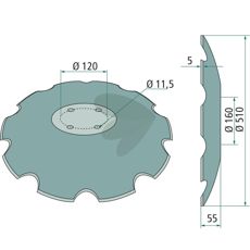 Tannet tallerken med dimensjonene 510x5 mm, designet for effektiv jordbearbeiding.