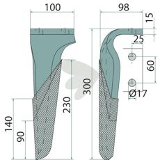 M36100215R høyre rotorharvtann for klassiske traktoroperasjoner.