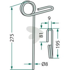 Bakre etterharvspinne 275mm fra Kuhn, ideell for nøyaktig jordbearbeiding.