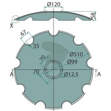 Fin tannet tallerken Ø510 mm med 4 festehull, for Maschio-produkter.