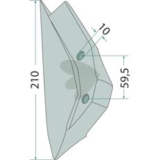 Skjærkile til Kverneland, 210 mm med hull 10 mm, optimal for skjæreoppgaver.