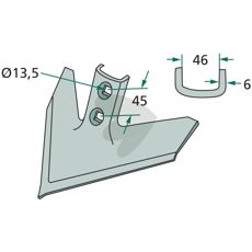 Gåsefotskjær med 350 mm arbeidsbredde og 47 graders vinkel for optimal ytelse.