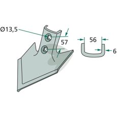 Gåsefotskjær med 150 mm arbeidsbredde og en vinkel på 50 grader for presisjon.