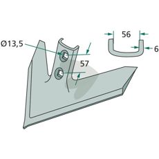 Gåsefotskjær med 355 mm arbeidsbredde og 50 graders vinkel for maksimal jordbearbeiding.
