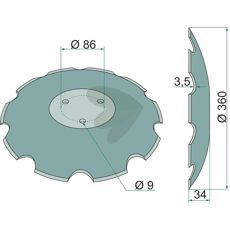 Skive på 360x3 mm for traktorer og landbruksutstyr.