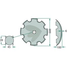Tannet skive Ø660x6 mm, kompatibel med Great Plains og Simba, effektiv jordbearbeiding.