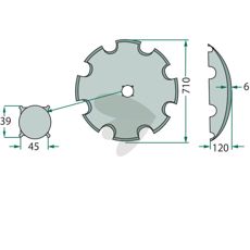 Tannet skive Ø710x6 mm, utmerket for å bryte opp jord og forbedre vekst.