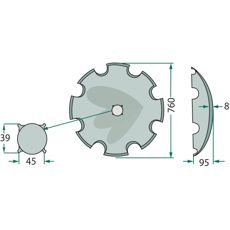 Tannet skive Ø760x8 mm, perfekt for tøffe jordforhold og effektiv bearbeiding.