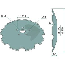 Tannet skive Ø510x6 mm, utmerket for dyp jordbearbeiding.