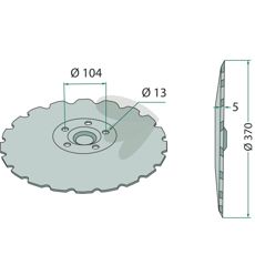 Skiveskjær med diameter 370 mm for effektiv jordbearbeiding.