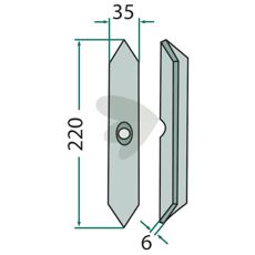 Rett skjærer 35X220mm til Amazone og Kverneland maskiner.
