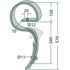 Kultivatorpinne komplett med skjær 300502, effektiv jordbearbeiding.