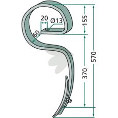 Bøyd harvpinne med skjær, 32x10, perfekt for jevn jordbearbeiding.
