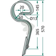Kultivatorpinne rett med skjær, modell 111099018, KW11109901.