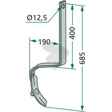 Pinne med skjær 32x12mm, 685mm lengde, perfekt for presisjon i landbruksmaskiner.