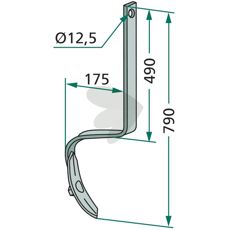 Pinne med skjær 40x10mm, 790mm lang med hull, ideell for landbruksmaskiner.