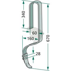 Pinne med skjær i dimensjonene 32x10mm, 670mm lang, for flere anvendelser.