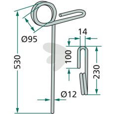 Kverneland etterharvpinne, 530mm, optimal for jordbearbeiding.