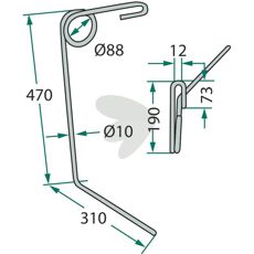 Kongskilde etterharvpinn 470mm og 310mm, perfekt for effektivt jordarbeid.