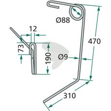 Kongskilde etterharvpinn 470 og 310mm, designet for effektiv bearbeiding.