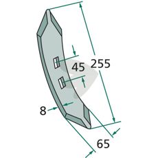 Kniv designet for Kuhn/Huard med radius 235, perfekt for jordbruksskjæring.