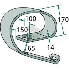 Kraftig fjærblad 150x170x14 mm for robuste landbruksmaskiner.