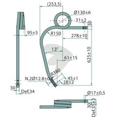 Tung kultivatorpinne for Kverneland/Rau, høyre vridd, effektiv for jordbearbeiding.