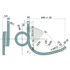 Venstre tung kultivatorpinne, dimensjoner 640X310X180mm, holdbar og effektiv.