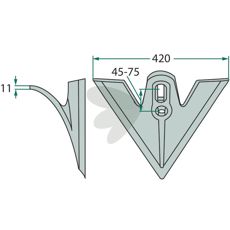 Senkesmidd gåsefotsskjær, 420 mm, passer for ulike jordbruksmaskiner.