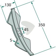 Skjær med radius 300 for Kongskilde, mål 130X350mm og 5mm tykk, perfekt for landbruk.