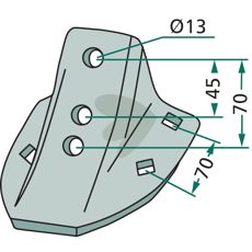 Skjærfot 70mm med 13mm hull, passer Kongskilde og andre merker.