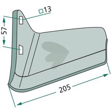 Vingeskjær design for effektiv skjæring med spesifikasjoner 205mm og 57mm c-c.