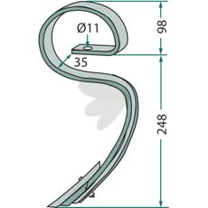 Harpinnekombinasjon med bøyd skjær, designet for effektiv jordbearbeidelse.