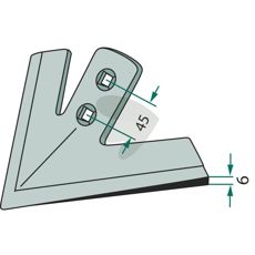 Gåsefotskjær med arbeidsbredde 335 mm og lengde 175 mm for effektiv jordbearbeiding.