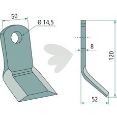 Y-hakke fra Bagodi med hulldimensjon 14,5 mm, passer mange landbruksmaskiner.