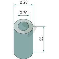 Bøssing hakke for Mulag og andre, mål 28x55mm, hull 20mm.