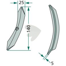 Skjær Kverneland 25x5x140 mm, høy ytelse for skjærearbeid.