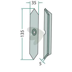 Rett skjær 135x35x5mm, ideell for jordbearbeiding og dyrking.