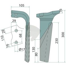 Venstre rotorharvtann 52539500, ideell for feltbearbeiding og holdbarhet.