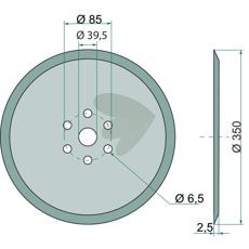 Såskive Ø 350 mm, viktig for nøyaktig såing og plantesikkerhet.
