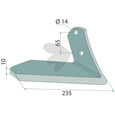 Vingesjær Cultimer med 235 mm bredde og 14 mm hull, ideell for jordforberedelse.