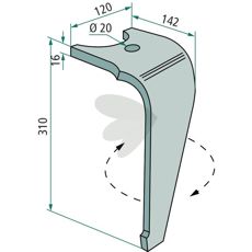 310mm kniv med 20mm hull for presisjonsskjæring i landbruksmaskiner.