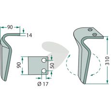 Vigolo rotorharvtenn 90x310mm med 17mm hull.