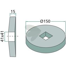 Inn- og utvendig flens for firkantaksel 40x40, diameter 150.