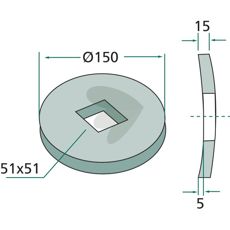 Flens for firkantaksel 50x50, både inn- og utvendig.