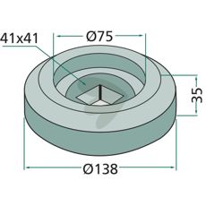 Flens for firkantaksler, inn- og utvendig, mål 40x40 mm.